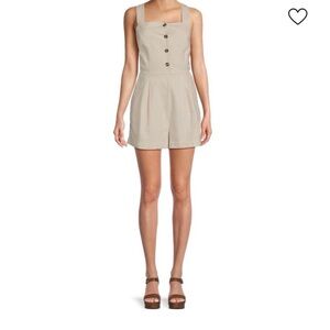 Saks Fifth Avenue Beige Cotton Linen Blend Button-Front Romper